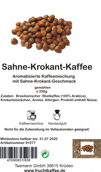 Sahne Krokant aromatisierter Kaffee gemahlen 250g Grundpreis 26.00/Kg