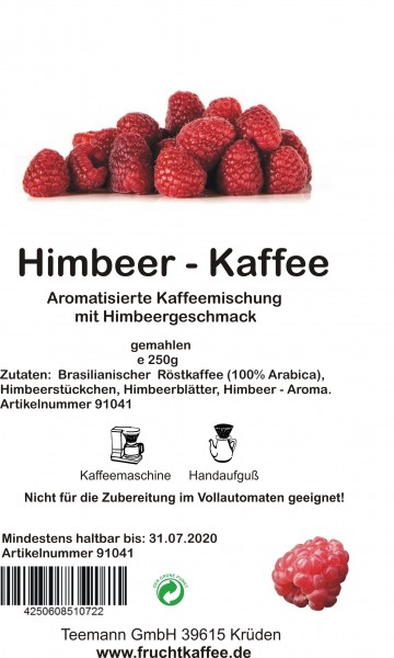 Himbeer Fruchtkaffee gemahlen 250g Grundpreis 26.00/Kg