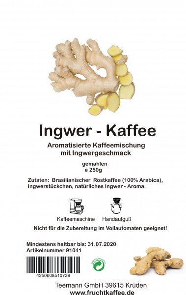 Ingwer Fruchtkaffee gemahlen 250g Grundpreis 26.00/Kg