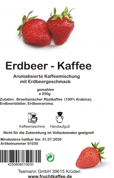 Erdbeer Fruchtkaffee gemahlen 250g Grundpreis 26.00