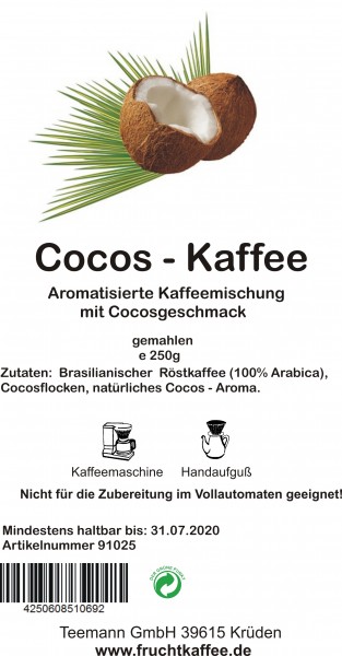 Cocos Fruchtkaffee gemahlen 250g Grundpreis 26.00/Kg