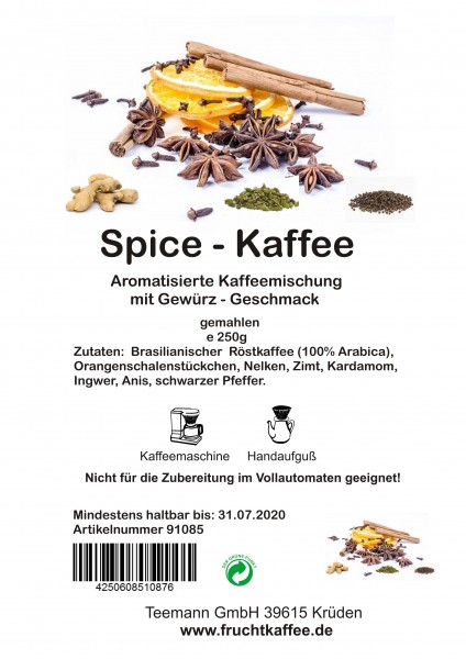 Spice Gewürzkaffee gemahlen 250g Grundpreis 26.00/Kg