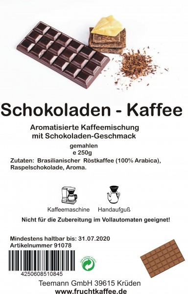 Schokolade aromatisierter Kaffee gemahlen 250g Grundpreis 26.00/Kg