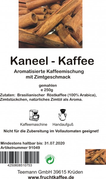 Kaneel (Zimt) aromatisierter Kaffee gemahlen 250g Grundpreis 26.00/Kg