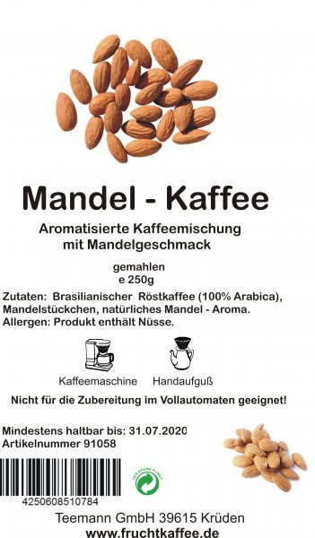 Mandel aromatisierter Kaffee gemahlen 250g Grundpreis 26.00/Kg