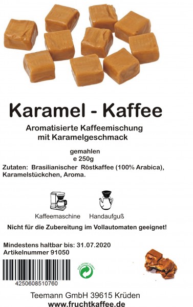 Karamel aromatisierter Kaffee gemahlen 250g Grundpreis 26.00/Kg