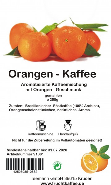 Orange Fruchtkaffee gemahlen 250g Grundpreis 26.00/Kg