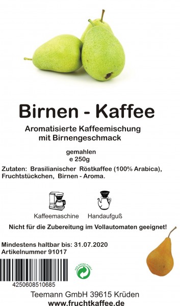 Birne Fruchtkaffee gemahlen 250g Grundpreis 26.00/kg