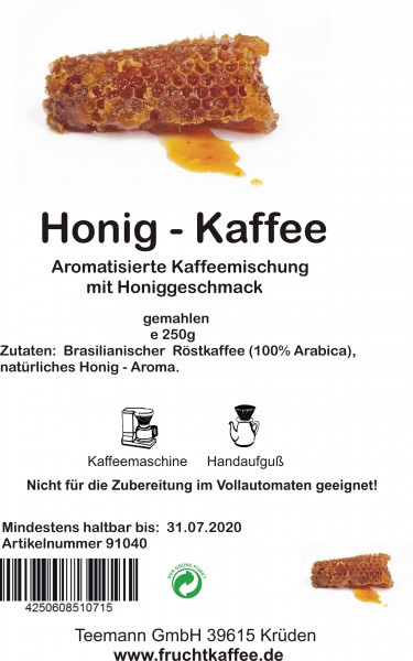 Honig aromatisierter Kaffee gemahlen 250g Grundpreis 26.00/Kg